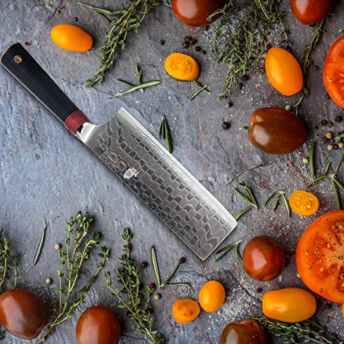 TUO Damascus Cutlery Nakiri Knife 6.5” - Vegetable Cleaver Kitchen Knives - Japanese AUS-10 High Carbon Stainless Steel Cutting Core Blade - Damascus Pattern - G10 Handle - Gift Box - Ring-D Series