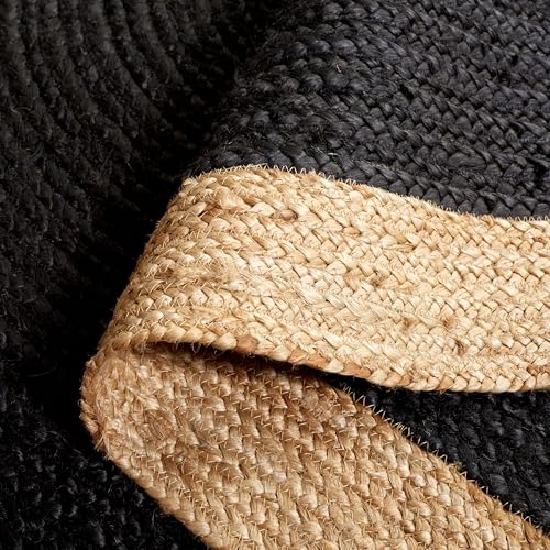 Image of Jute Round Rug Black - 150 cm Handwoven Boho Braided Carpet, Natural Fiber Area Rug for Living Room, Bedroom, Dining & Patio - Eco-Friendly Durable Floor Mat