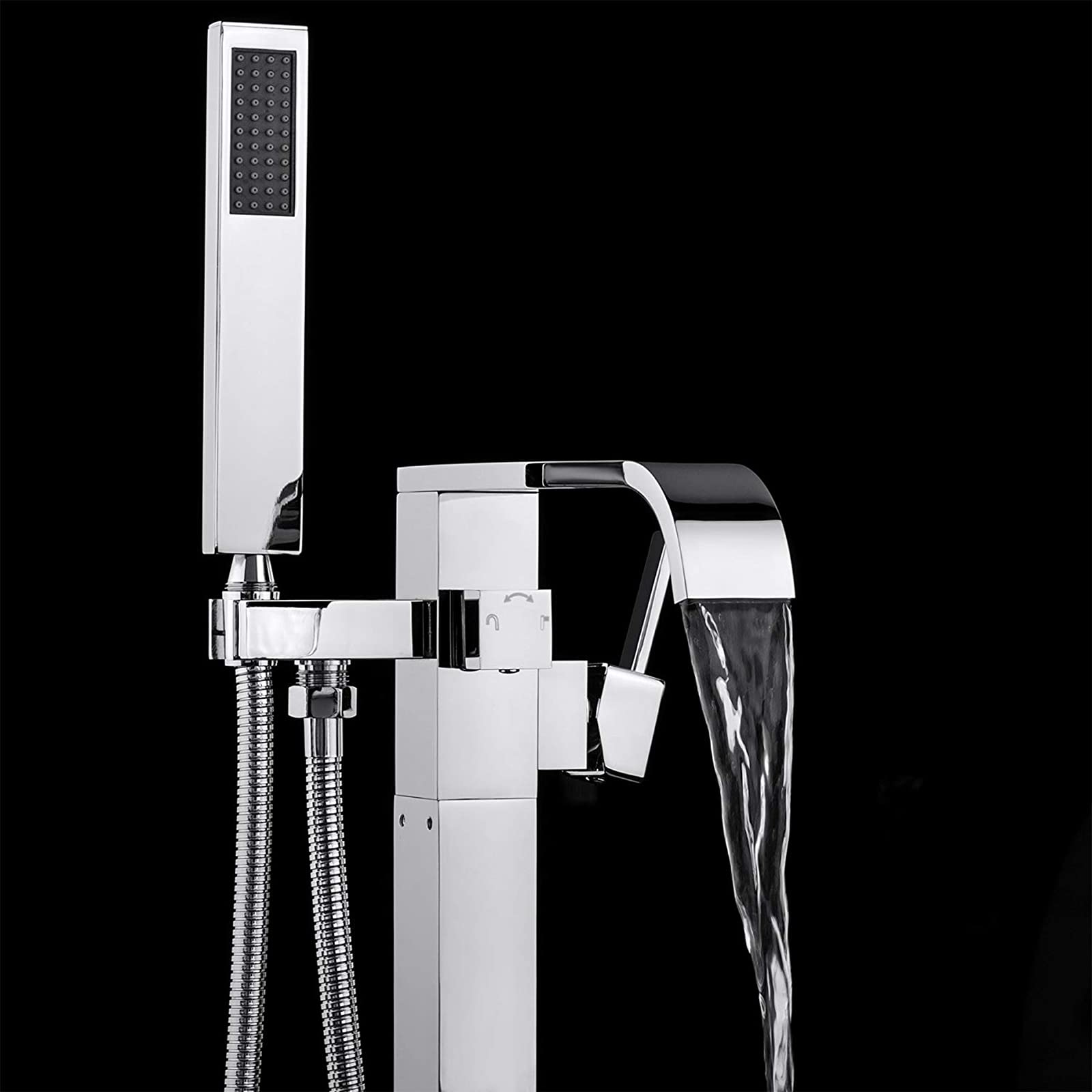 Grifo para bañera Llenador de bañera en Cascada Grifo de baño Independiente Grifo Monomando para bañera de latón Grifo para bañera de Montaje en Piso con Ducha de Mano Grifo de llenado para bañera,