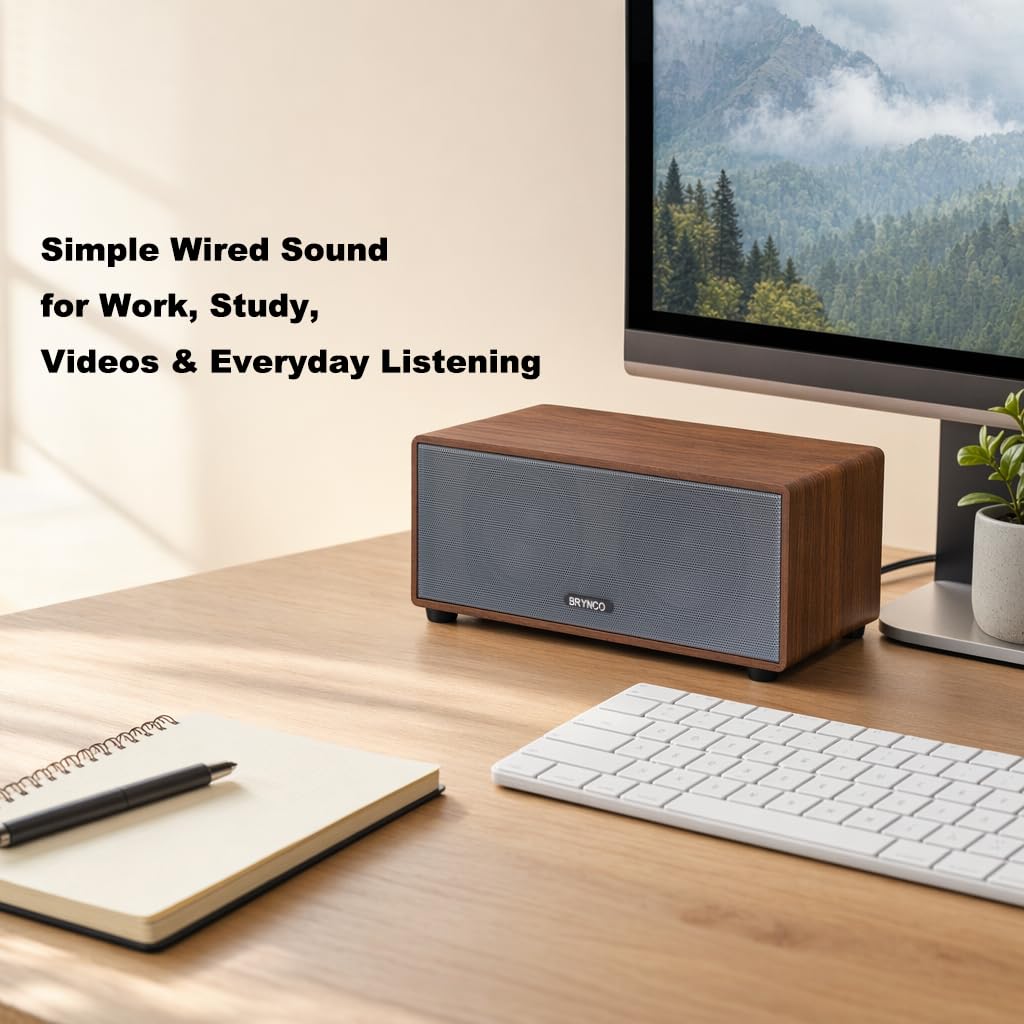 Altoparlanti cablati per computer desktop e laptop, alimentati tramite USB con jack audio da 3,5 mm, bassi ricchi e suono chiaro, per casa, ufficio, gioco (marrone elegante)