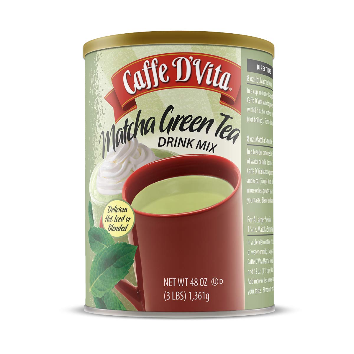 Caffe DVita Matcha Green Tea Drink Mix 3 lb 48 oz can