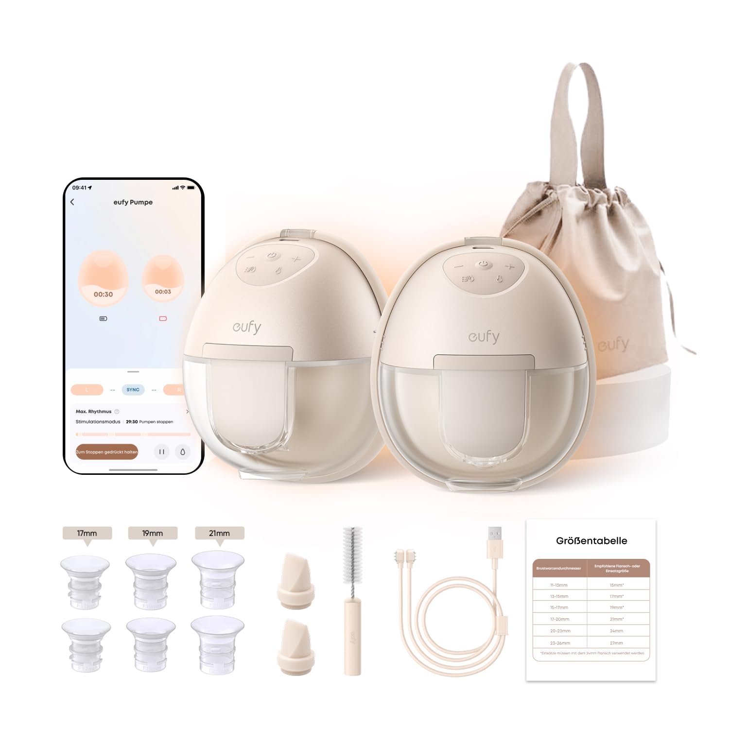eufy Tragbare Milchpumpe mit Wärmefunktion S1, Branchenführende HeatFlow-Technologie, App-gesteuertes OptiRhythm, Klinische Saugkraft, Auslaufsicher, Freihändig, Schlank & Leise, Diskret im BH