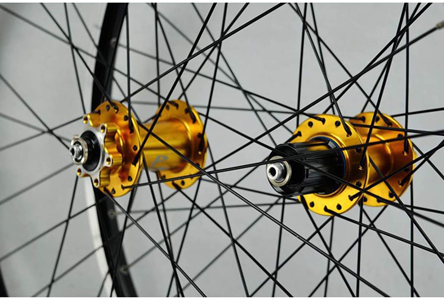 Set di ruote MTB 26/27,5/29 pollici, in lega di alluminio a doppia parete, con sgancio rapido per freni a disco/V-brake, cerchio a 32 fori, 7/8/9/10/11 velocità (Colore: mozzo giallo, misura 26 polli