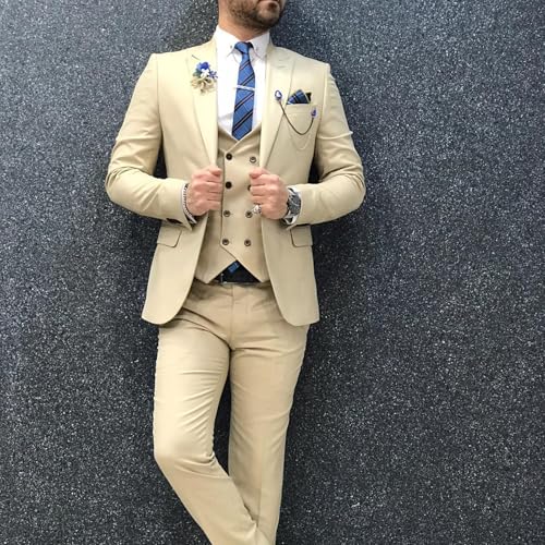 3 Piece Men's Suits Slim Fit Double Breasted Suit for Men One Button Solid Blazers Vest Pants Set Wedding Formal Suit3