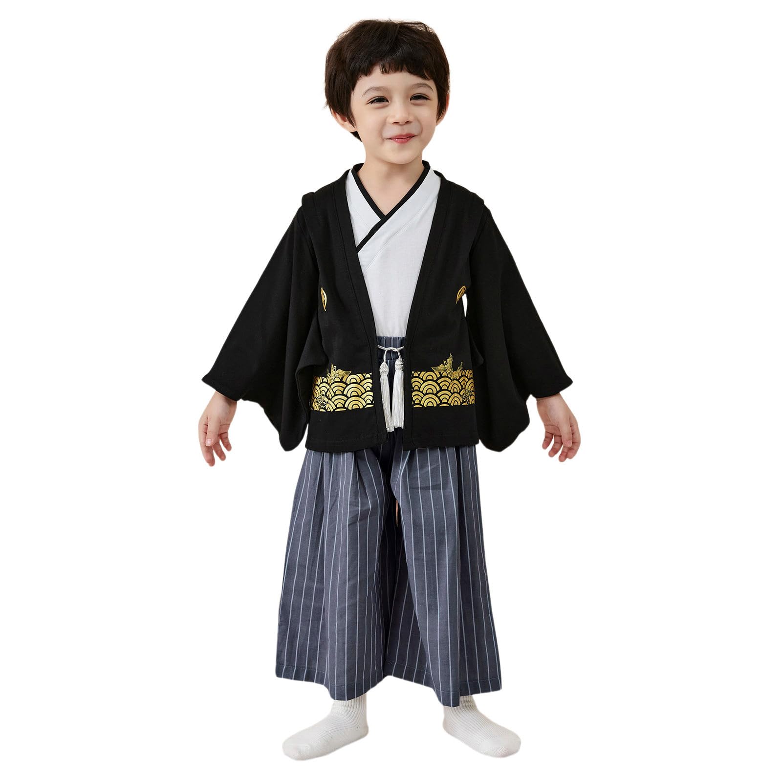 1 ensemble kimono traditionnel costume kimono traditionnel pour garçon en tissu noir