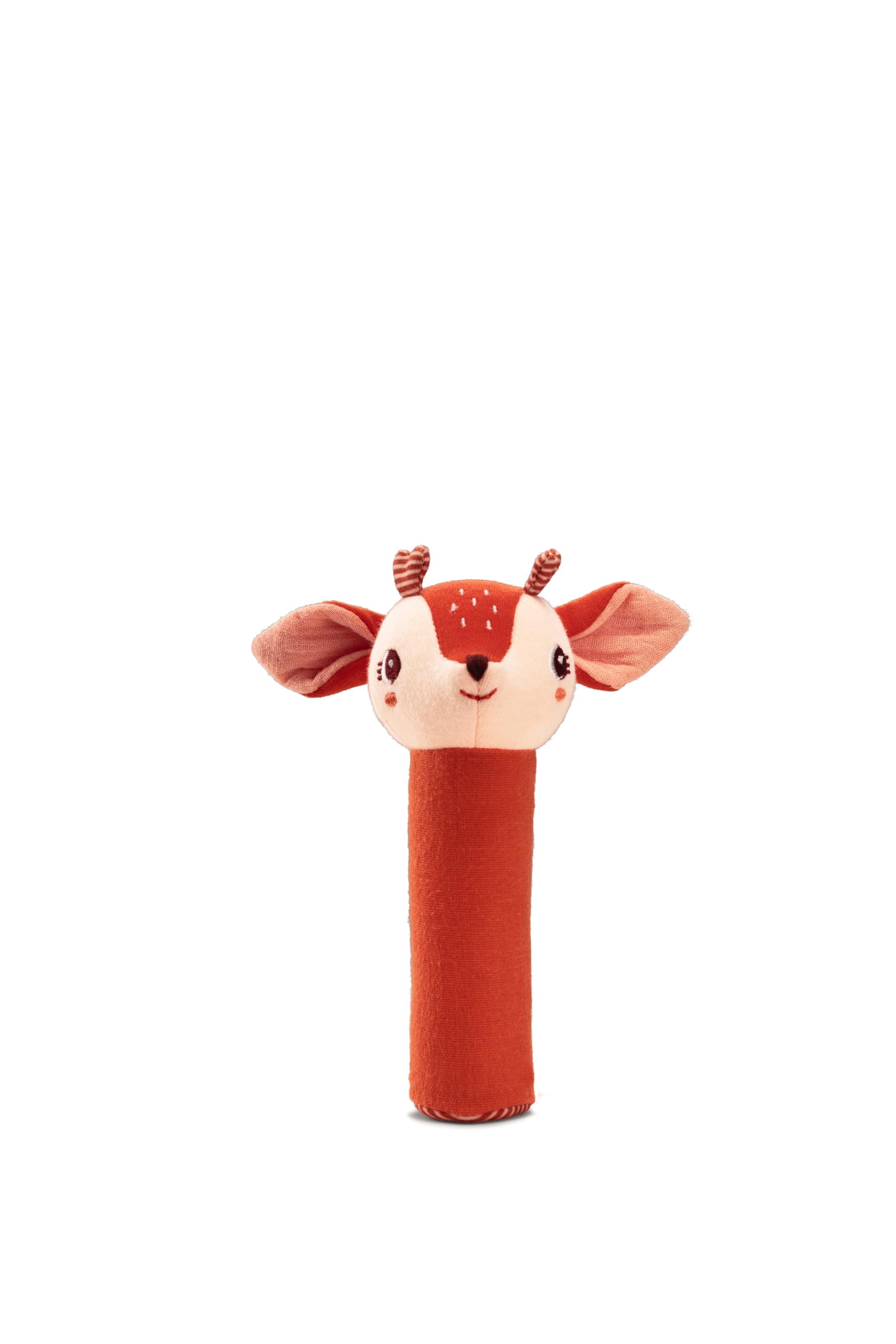 LILLIPUTIENS - Squeaky Rattle - Stella the Fawn - Baby Sensory Toy with Fun Sound - Made of Organic Cotton - Soft and Amusing Companion for Baby - From Birth - Awakening Toy - 83389