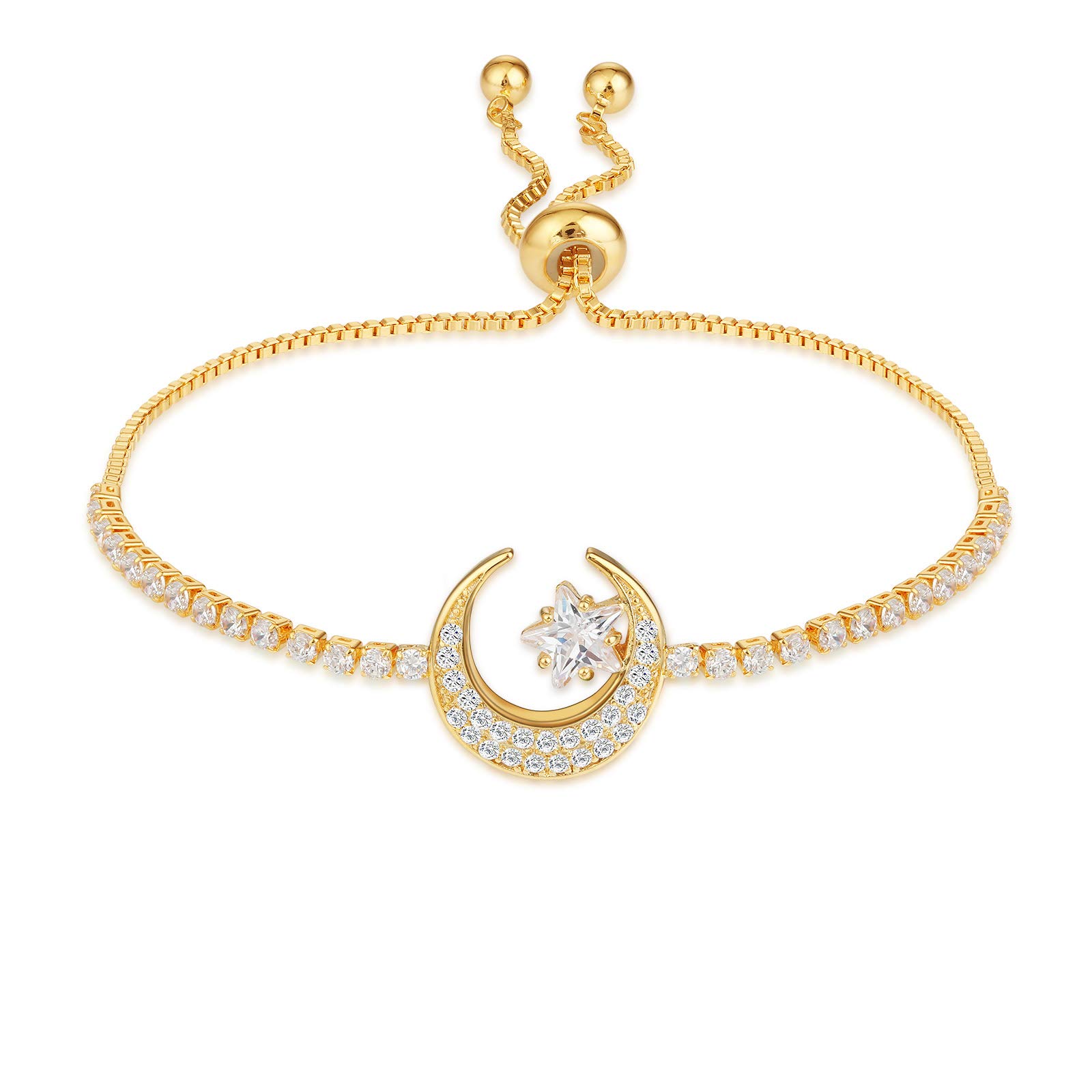 COTTVOTT Sparkling Cubic Zirconia Adjustable Slider Tennis Charm Bracelet for Women