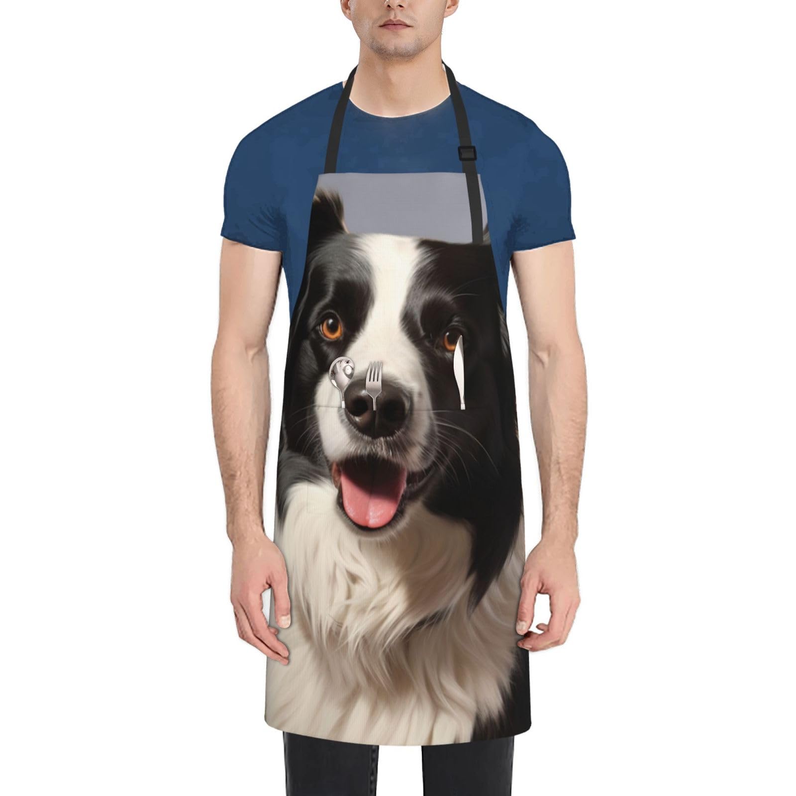 peiyeety Border Collie Apron for Adults, Waterproof Cooking with 2 Pockets, Adjustable Bib for Dishwashing, Long Kitchen for Women Men Work Dog Grooming