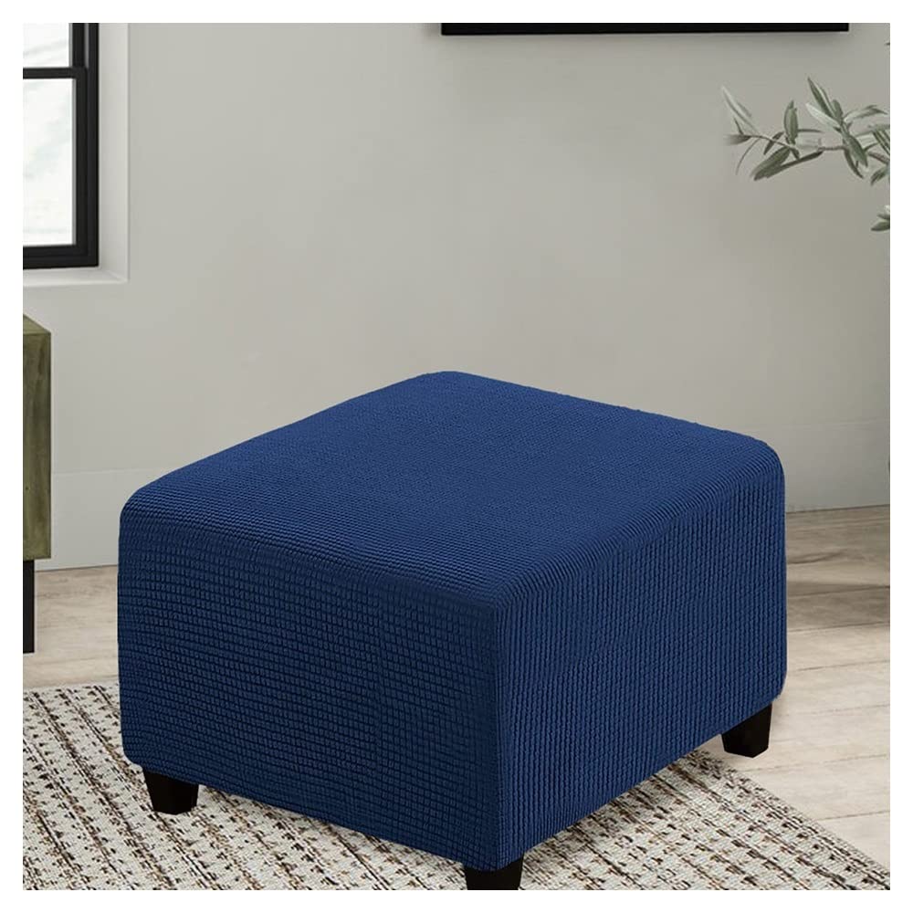 Square Ottoman Cover Stretch Stool Slipcover, Soft Velvet/Jacquard Ottoman Footstool Protect Anti-Slip Foot Stool Covers Pouffe Cover With Elastic Bottom, Washable ( Color : #8 , Size : 55x55cm/22x22i