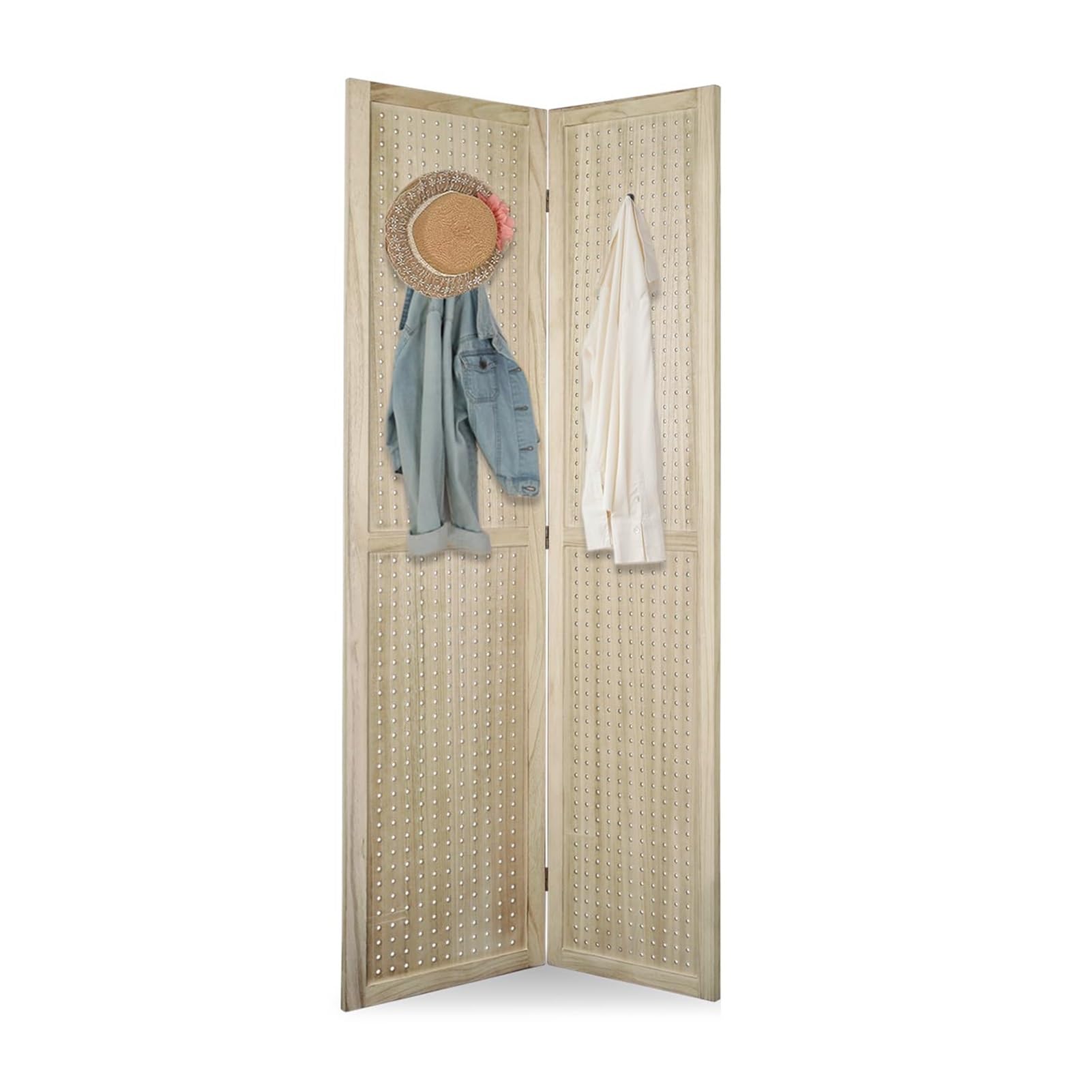 Pegboard-Raumteiler, 1–8-Panel-Pegboard-Display-Raumteiler, Sichtschutz, Pegboard-Displayständer für Juweliergeschäft, Basar, Schlafzimmer (Holzfarbe, 2 Panele)