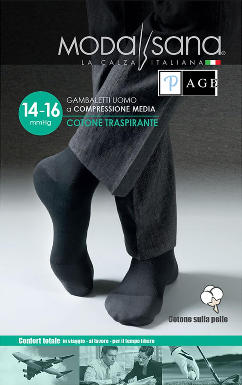 p age 3 Paia di Modasana Gambaletti Cotone uomo ANTRACITE Calze a compressione graduata 14/16 mmHg Size XL