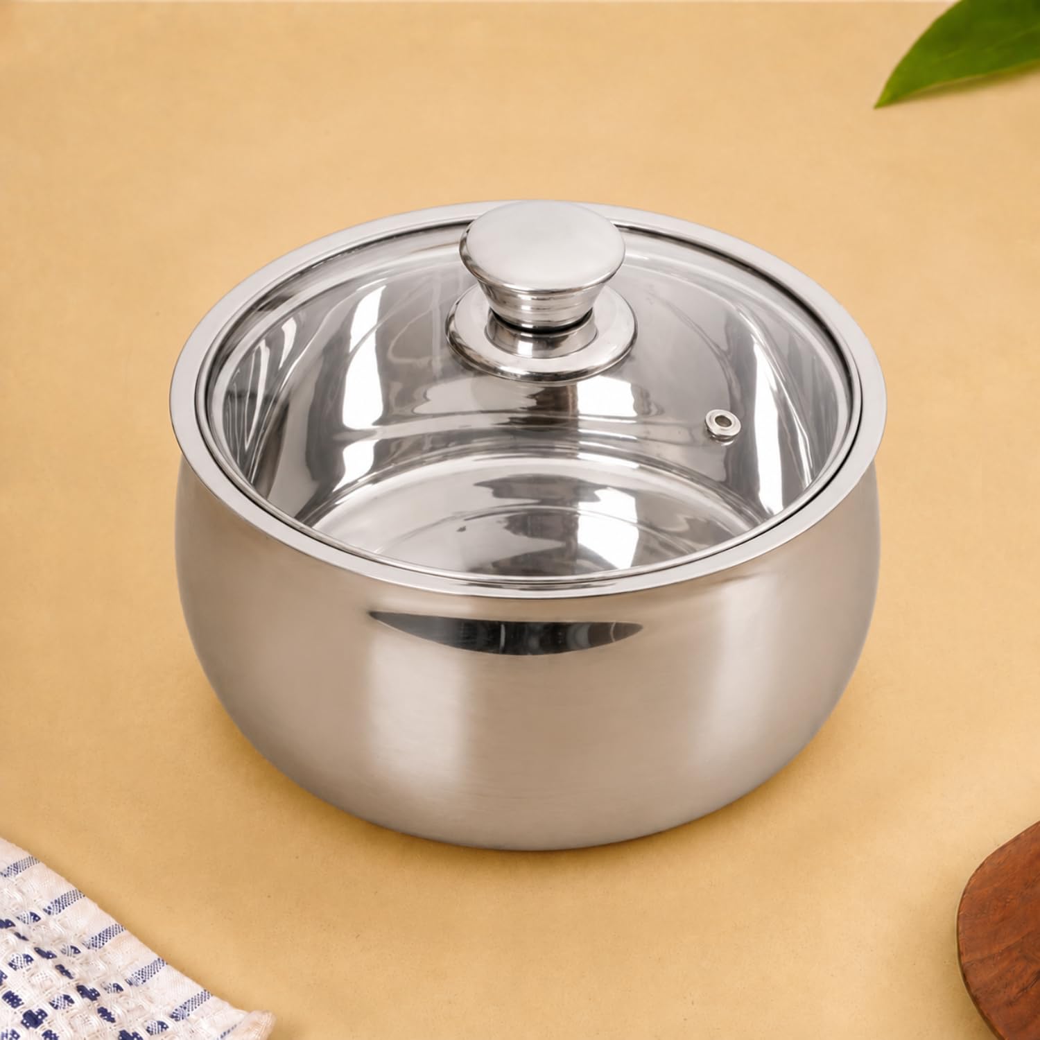 Nestasia Stainless Steel Insulated Casserole with Glass Lid (1000 ml) - 100% Food Safe Casserole for Roti Hot Case with Air Vent Lid - Keeps Food Hot & Cold | Rust Resistant & BPA - Free