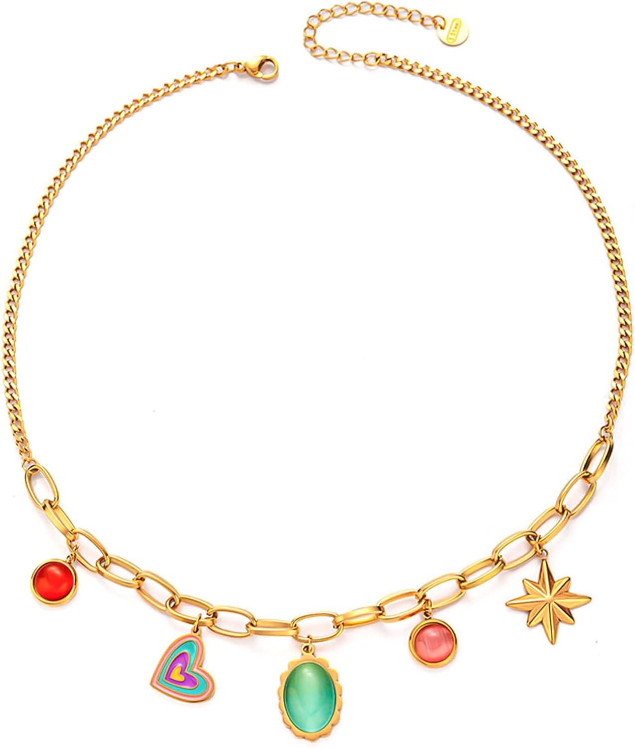 HETICA Gold Gemstone Necklace Colorful Heart Summer Necklace Trendy Cute Y2K Style Necklace Gift