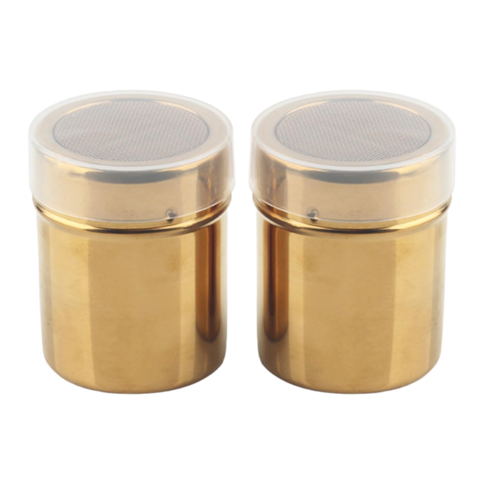2 Pcs Stainless Steel Powder Sugar Shaker, Fine Mesh Shaker Powder Cinnamon Sugar Shaker with Lid for Baking Soda Flour (Gold)