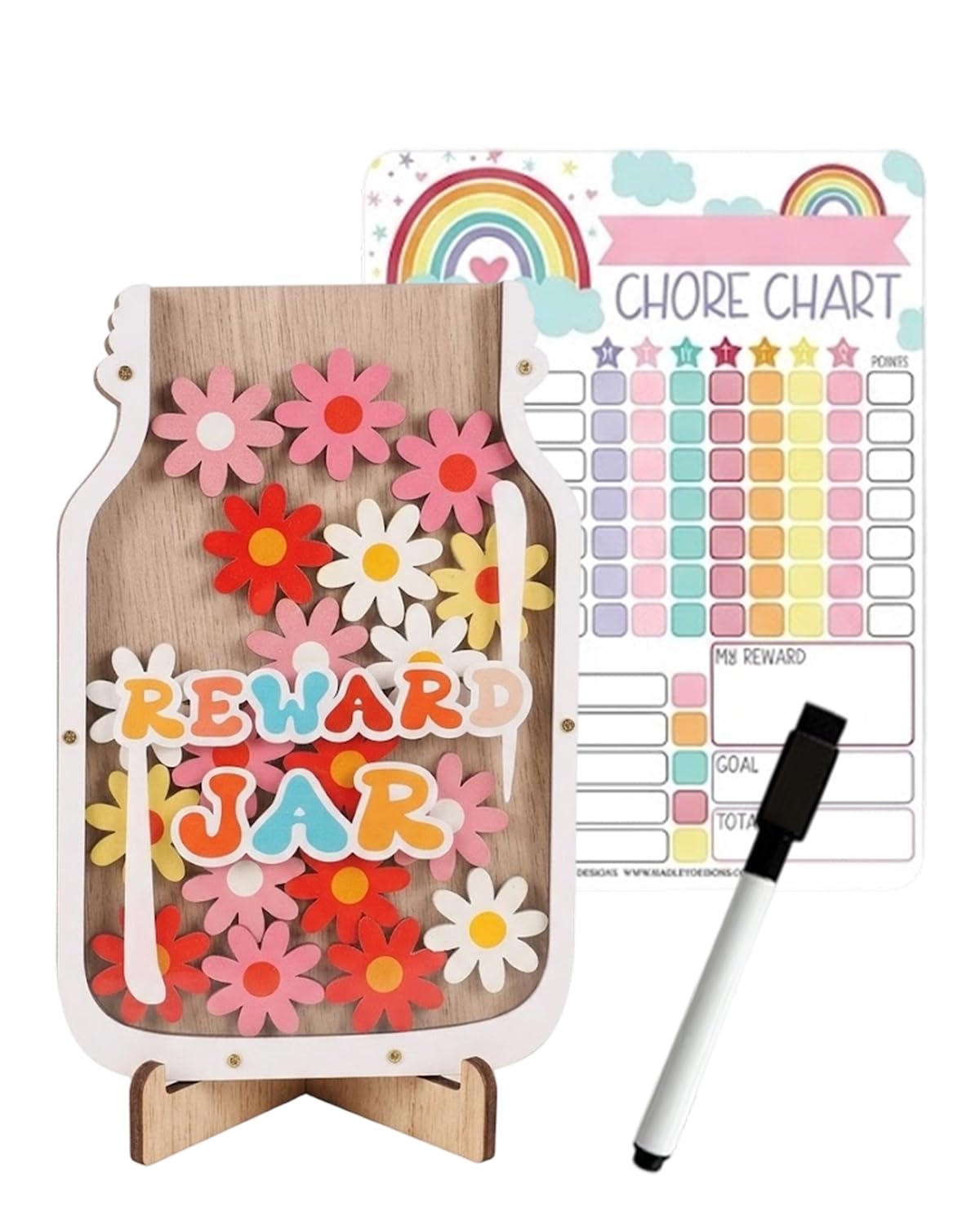 Tabella delle Ricompense per Bambini con 30 Stelle e Lavagna Magnetica Sistema di Ricompensa per Casa, Scuola e Aula (Fiori Colorati)