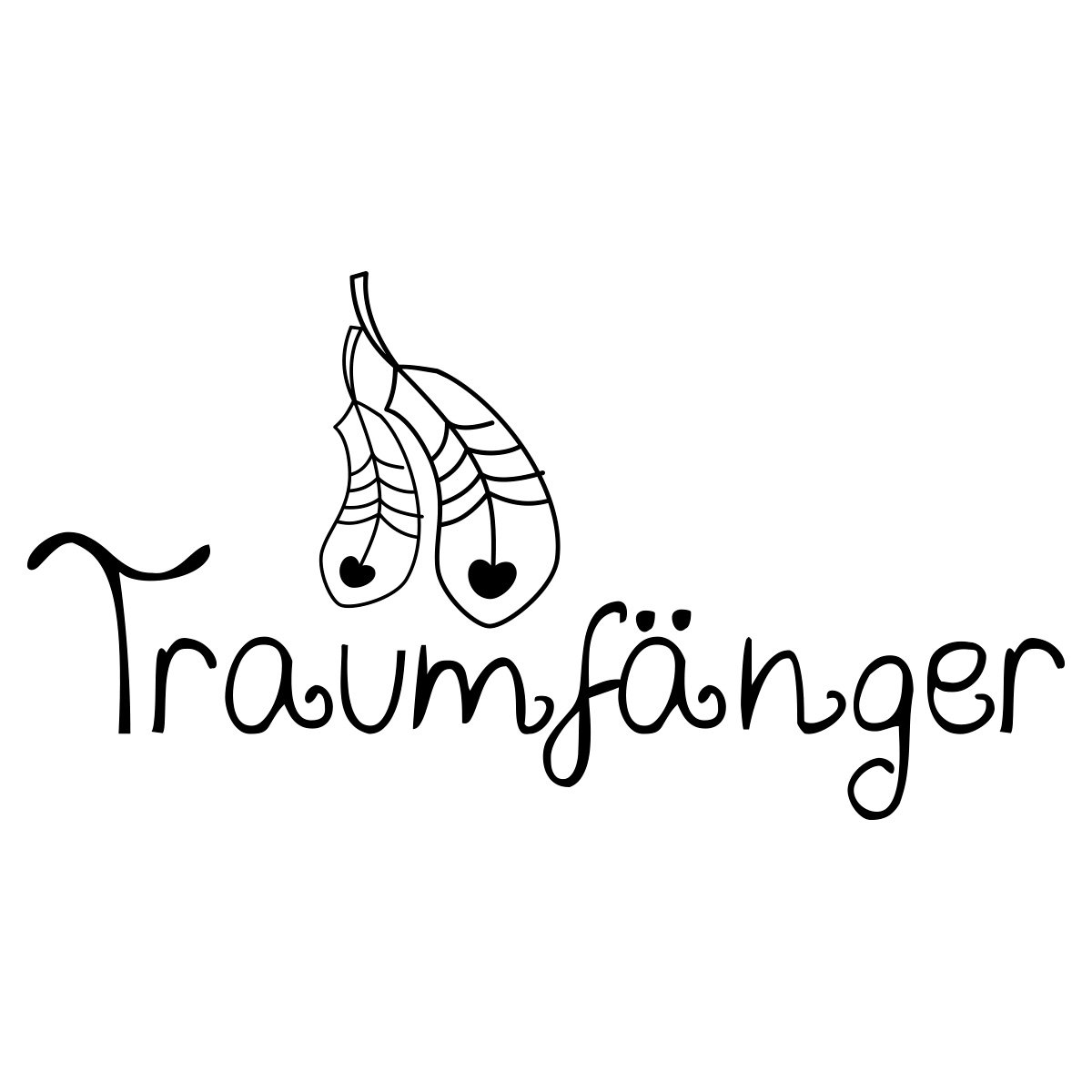 Wandtattoo - Traumfänger (mit 2 Federn und kleinen Herzen) - 125 x 65 cm - Schwarz - Wähle aus 5 Größen & 35 Farben