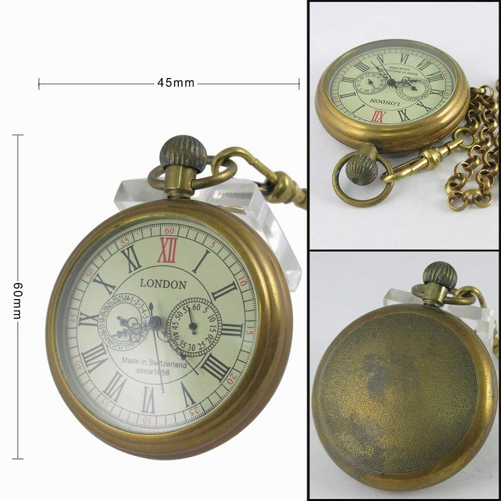 VIGOROSO Montre de Poche Vintage en cuivre pour Homme - Secondes 24 Heures - sous-Cadrans dans Une boîte