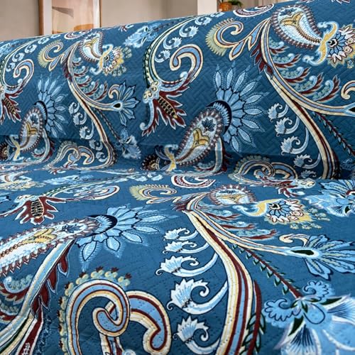 Image of Homerz Premium 6(3+2+1) Seater Quilted Reversible Sofa Cover Mat with Pocket Arms | Polyester Blend 350 GSM Full Coverage & Back Belt for Stability (Floraya, 6(3+2+1) Seater)