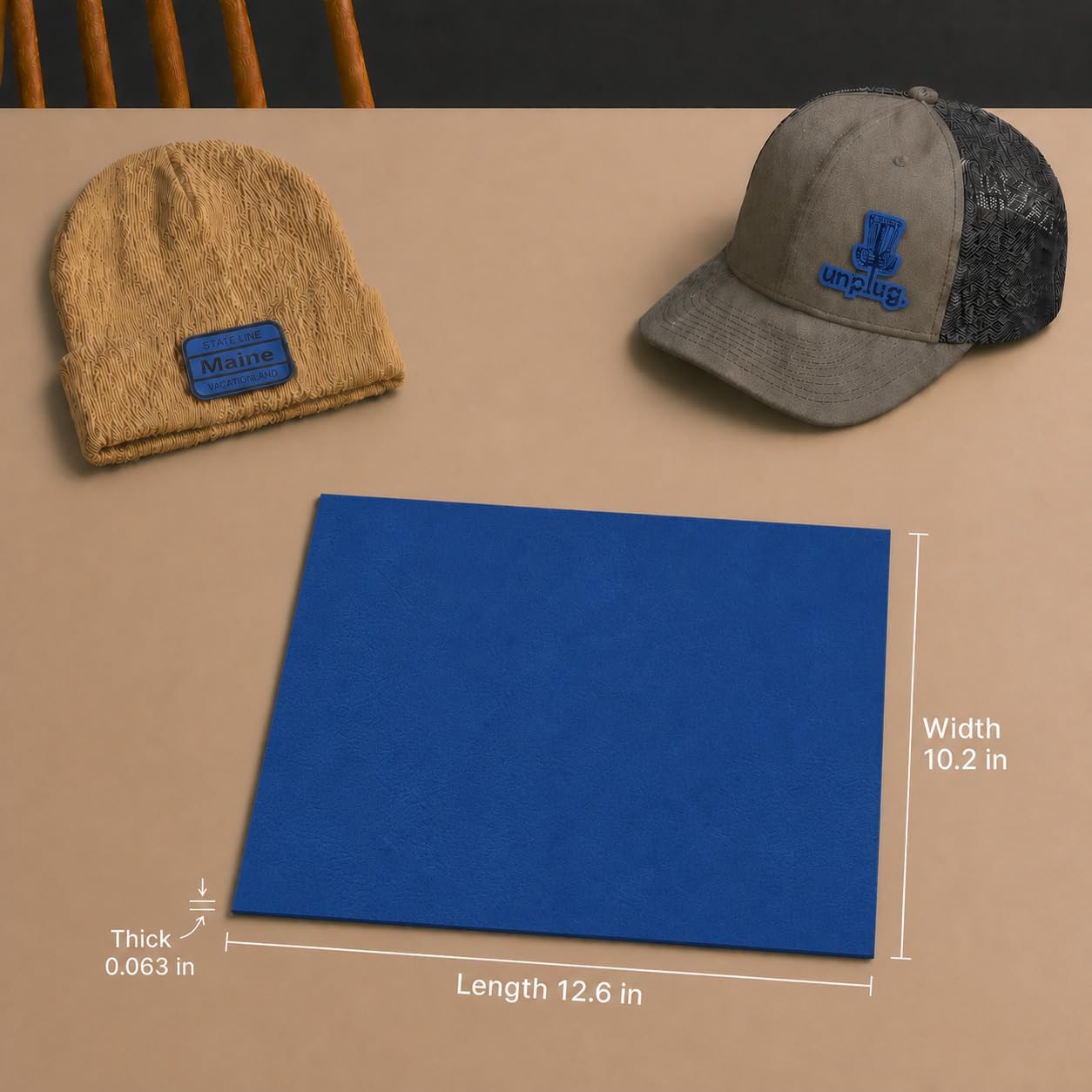 Navy Blue/Black Laserable Leatherette Sheet Laser Engraving Blanks Faux Leather Hat Patches Heat Press Iron-on with Heat-Activated Adhesive Backing for Beanie Cap Crafts Material Supplies,1.6mm,5-Pack