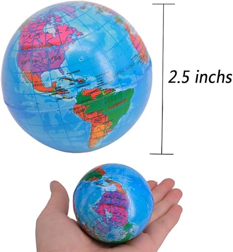Miniatura 2 de Paquete de 24 bolas de estrés exprimibles del mundo para niños, minibola de tierra, alivio de presión, bolas de salud con patrón de globo, escuela,