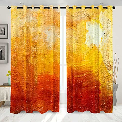 Jacrane Red Yellow Orange Abstract Art Window Curtain 52X63 Inch 2 Panels Living Room Curtains Abstract Pained Canvas Fall Window Curtains For Living Room #TOP3