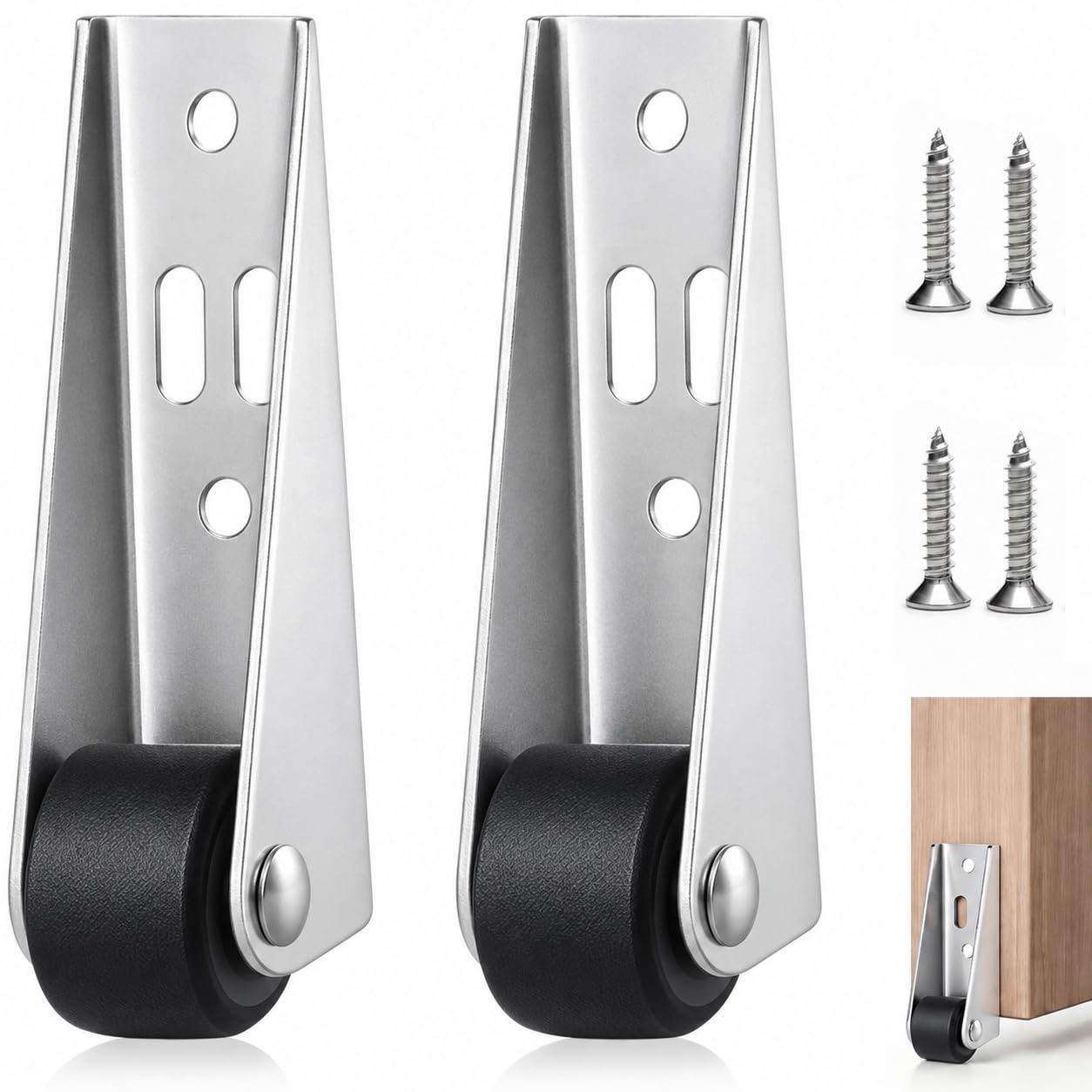 2Pcs Wooden Door Support Wheel, Gate Caster Wheel Replacement with 4 Screws