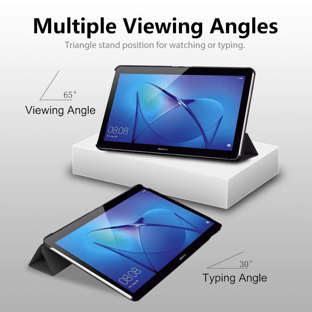 Custodia Per Huawei MediaPad T3 10 9.6" - Cover Con Rotazione 360°, Supporto Da Tavolo, Penna Stilo E Pellicola (Nera) - Foto 3
