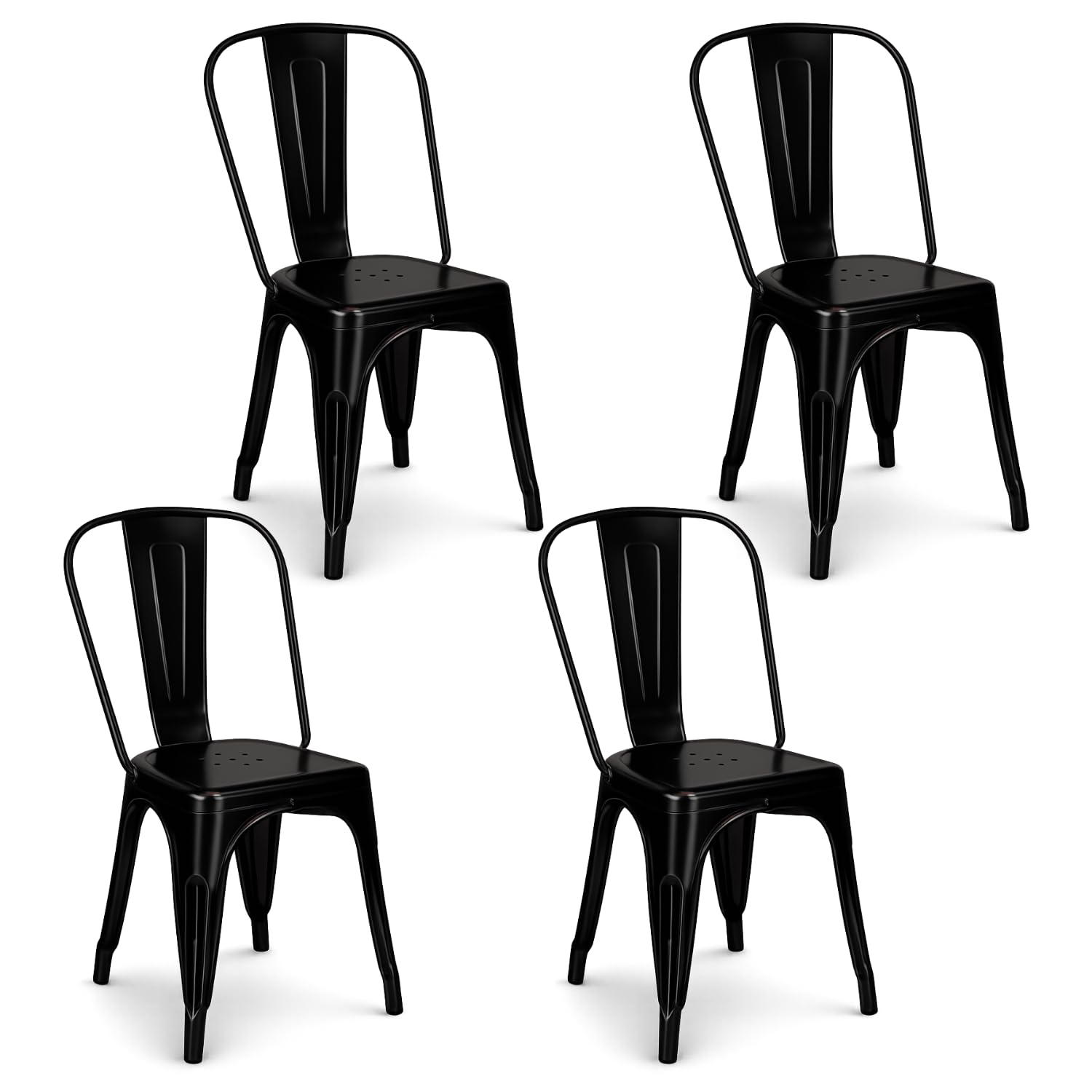 PALUPLUS Set 4 Sedie Industry in metallo di colore Nero, Misura 45x40x85 cm, Sedia da pranzo con Schienale, Impilabili e con Gommini Antiscivolo, per Esterno ed Interno, Portata Max 150 Kg -16 - F