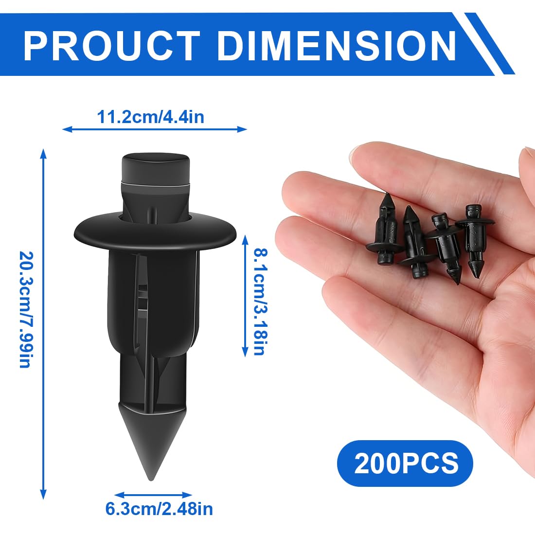 PHYNDR 200 Pezzi Rivetti in plastica per auto, Rivetti in plastica, Clip Fissaggio Auto e Moto per Carenatura, Compatibili con Yama..., Suzu..., Kawasa..., Hon... (6mm), B - 3