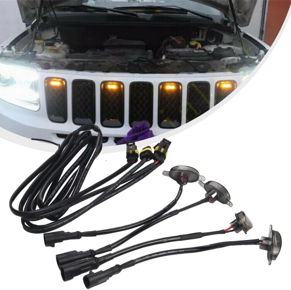 4PCS Front Grille LED Light Compatible with Automotive Motorcycle Parts Cherokee 2003 2021 Amber Running Lights Style Grill Car Lamps