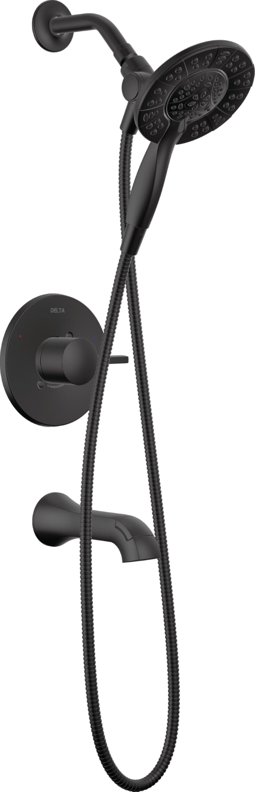 Delta Set Di Rubinetti Per Vasca Da Bagno E Doccia, 14 Series Con Manico Singolo, Set Di Guarnizioni Per Doccia Nero Con Soffione Doppio A Mano In2Ition 2 In 1 A 4 Regolazioni, Nero-image