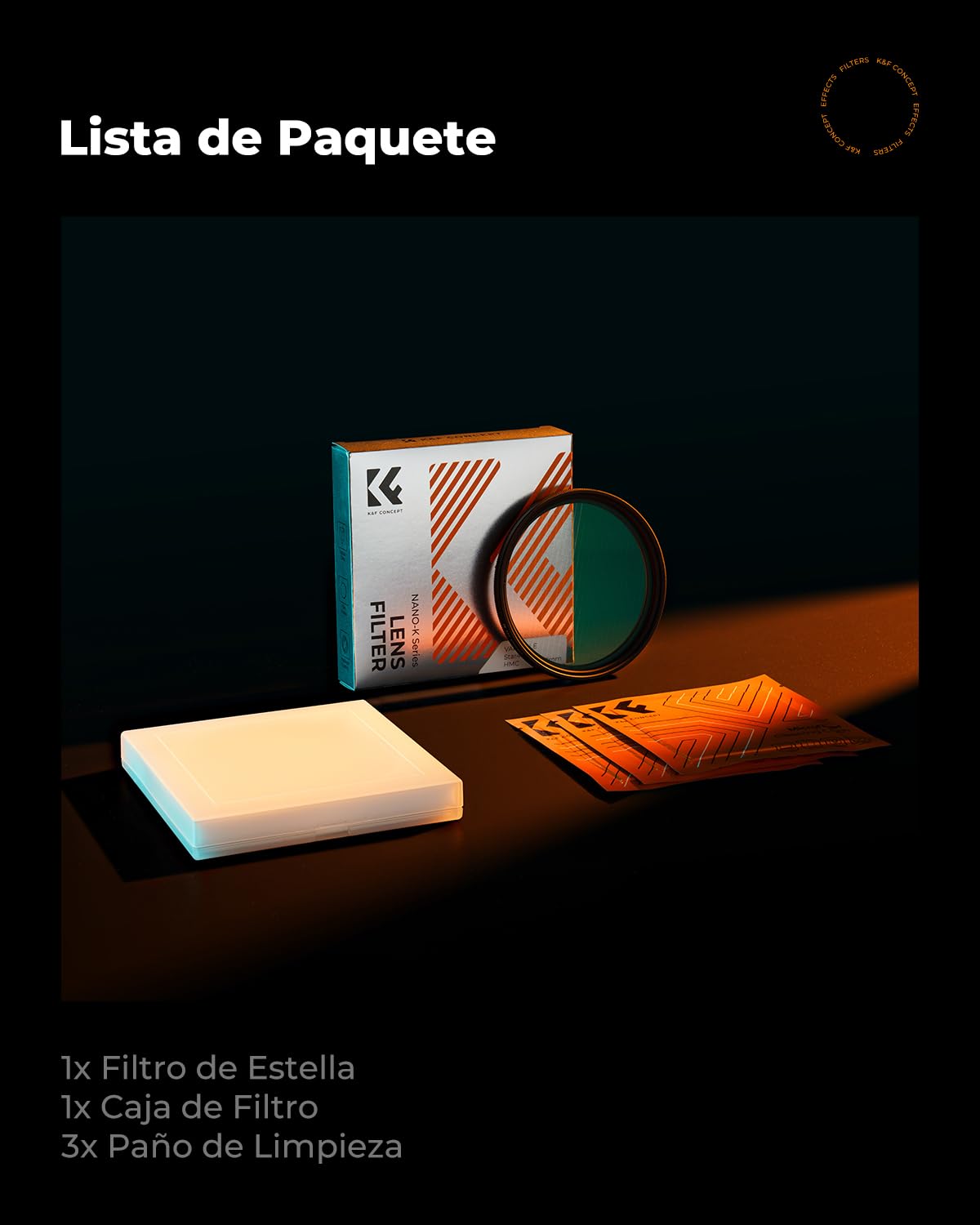 K&F CONCEPT Nano-Klear Filtro de Estrella 77mm, Filter Star 4/8 Puntos con Efecto Estrellado para Fotografía con 3Pcs Paño Limpieza Microfibra