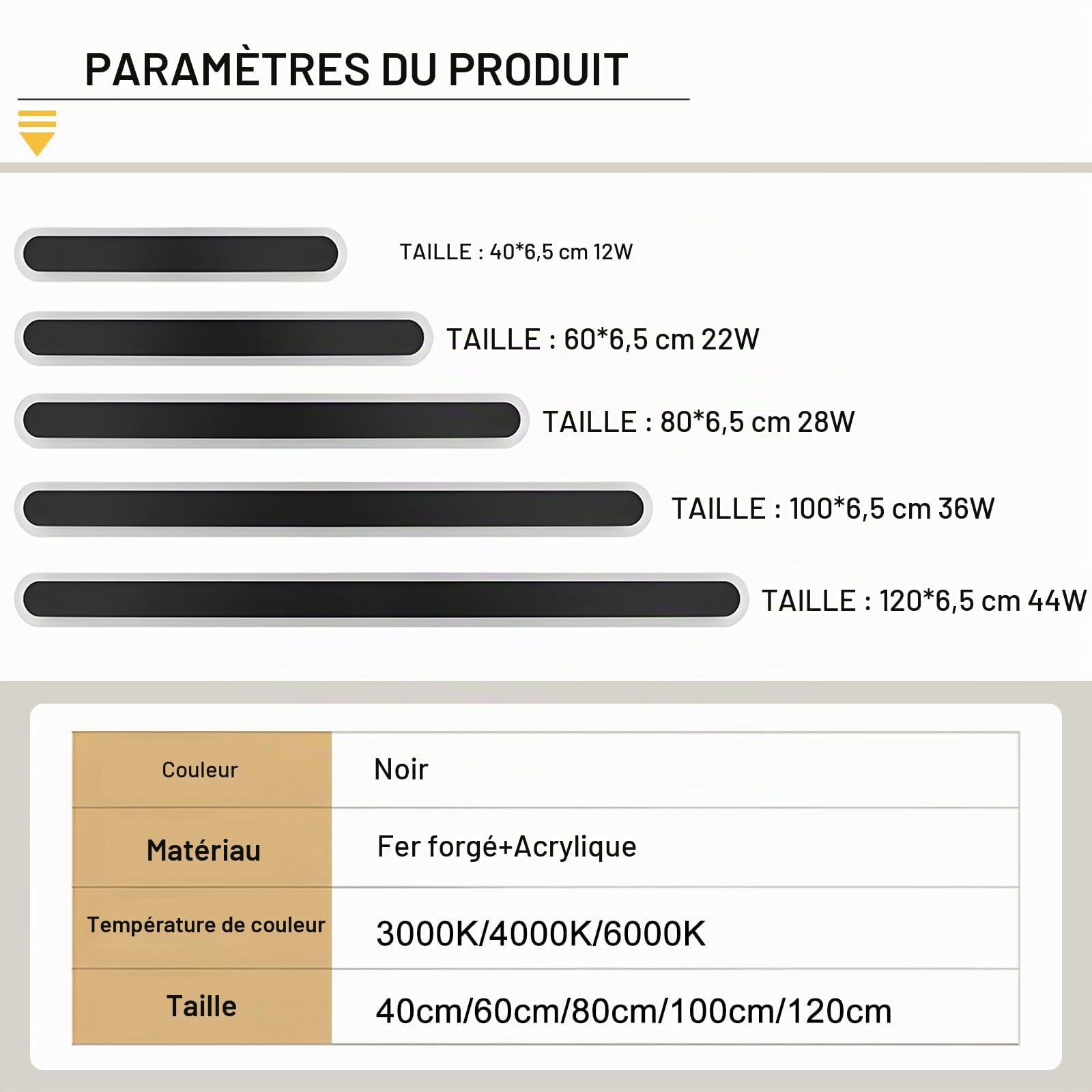 22W/60CM Longue Applique Murale Intérieure LED 3000K/4000K/6000K