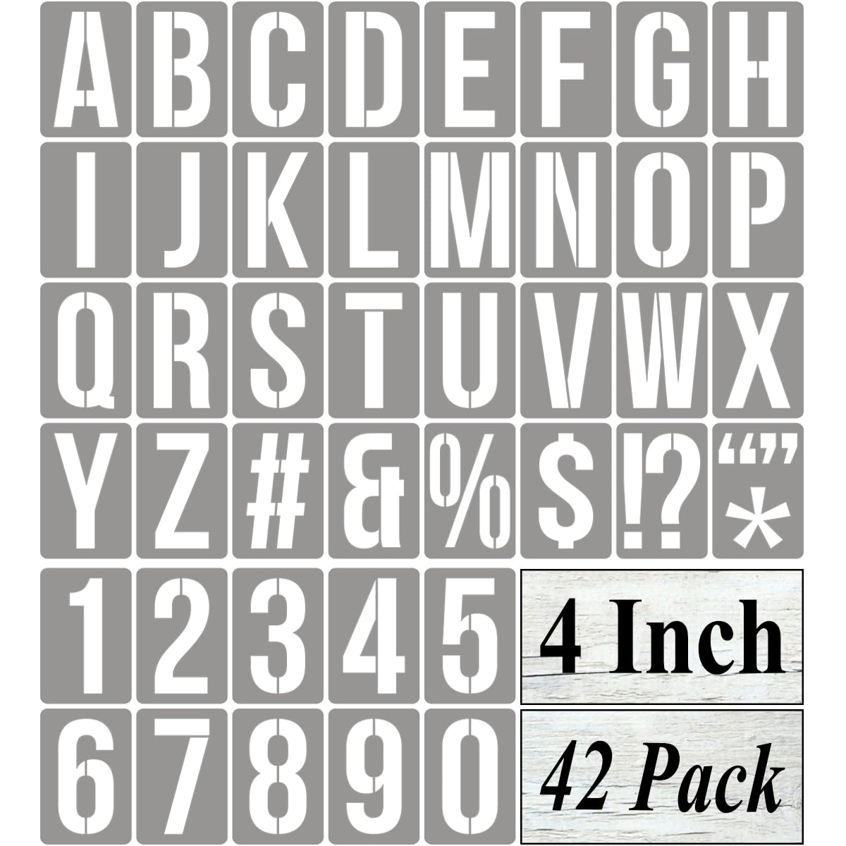 4 Inch Alphabet Letter Stencils for Painting - 42 Pack Letter and Number Stencil Templates with Signs for Painting on Wood, Reusable Numbers and