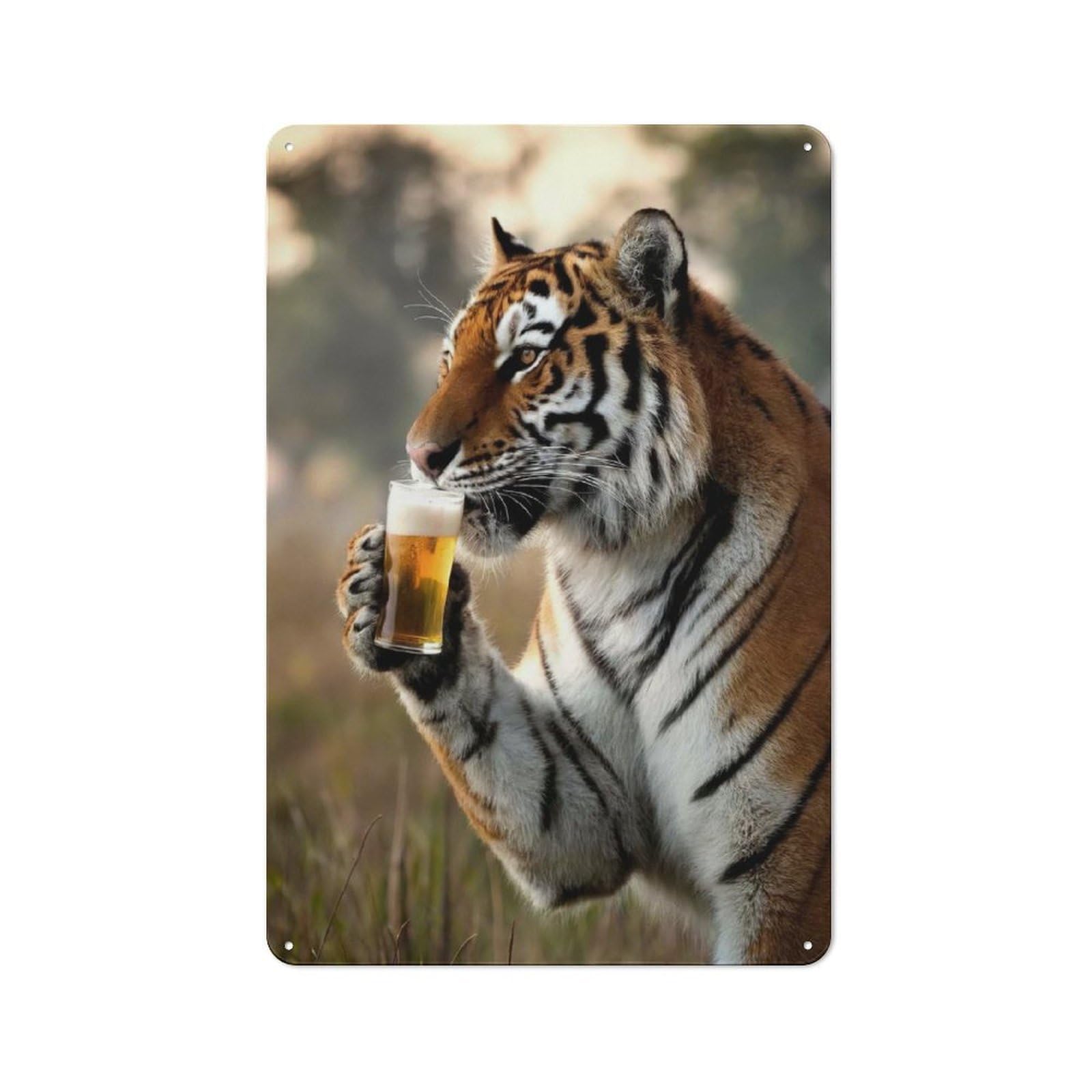 Junmoney Tiger Sipping A Beer Vintage Tin Sign 30X20cm With For Kitchen Or Home Bar, For Metal Sign Collectors, For Kitchen And Home Bar Decor