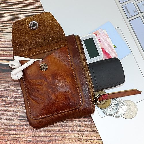 Genuine Leather Zipper Coin Purse, Coin Purse for Men Mini Leather Coins Purse Coin Pouch Holder Vintage Change Wallet Coin Pouch for Men Women (Light brown)4