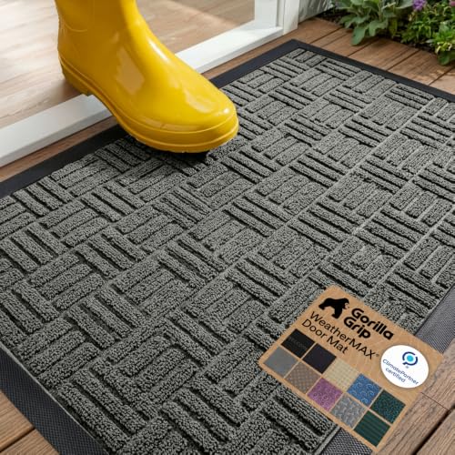 Image of GORILLA GRIP WeatherMAX Door Mat, Indoor Outdoor Use, 29x17, Gray Maze