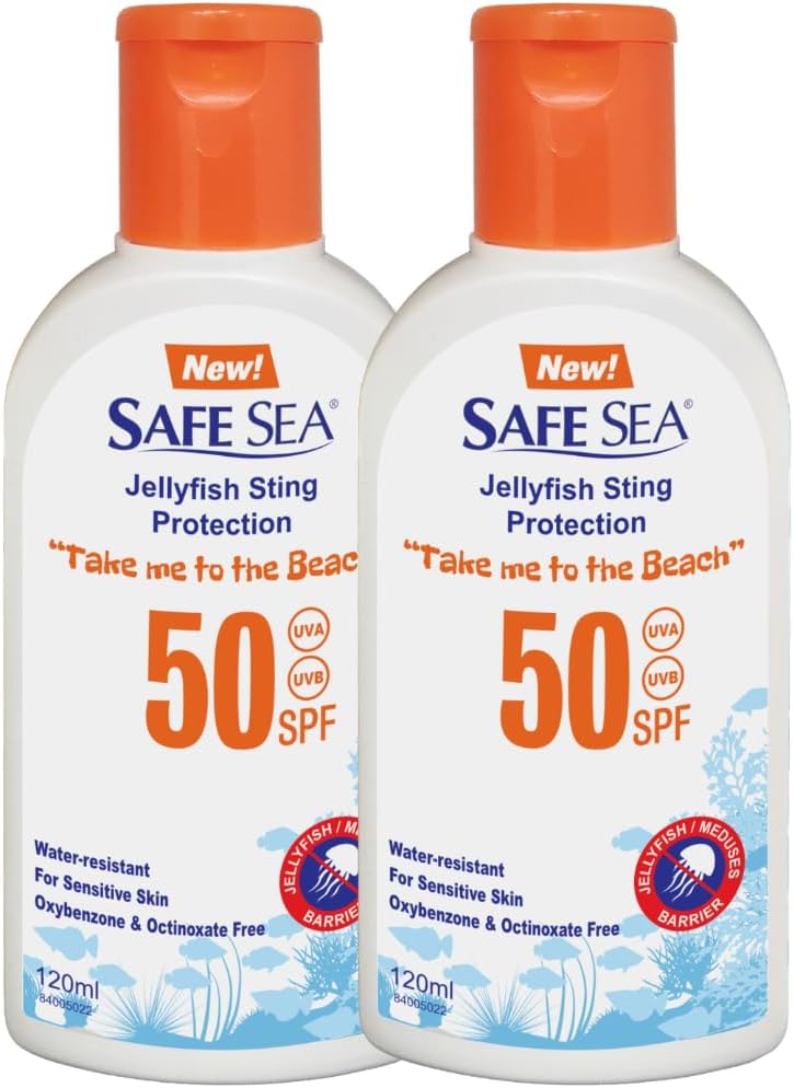 Safe Sea SPF50 Sting Blocking Sunscreen | 120ml Bottle | For Sensitive Skin | Anti Jellyfish Sting Protective Lotion (Pack of 2)