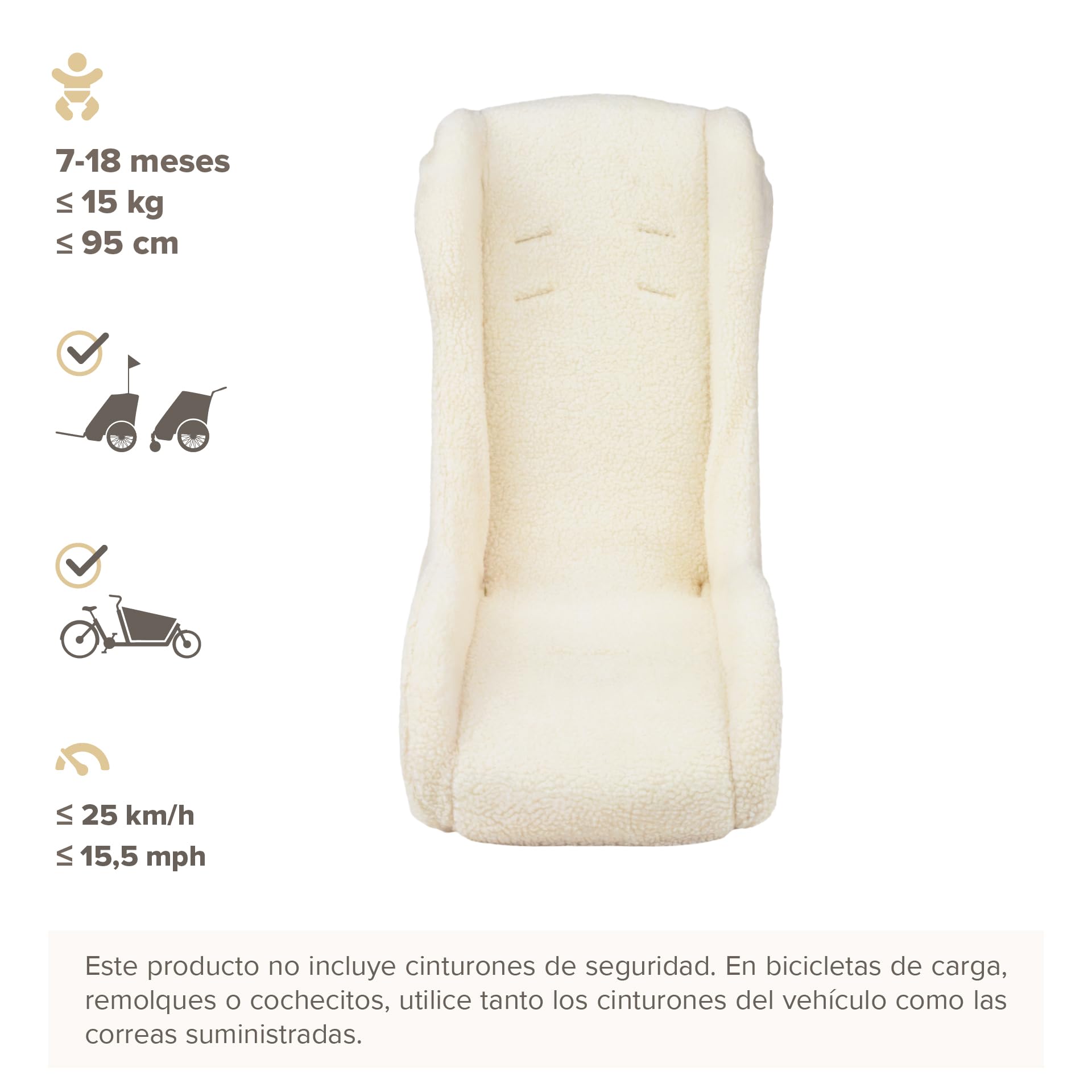POLISPORT 8015000024 Mini Pelican Reductor para Bebé con Forro Polar, Sin Arnés De Seguridad, Compatible con Remolques, Cochecitos Y Bicicletas Cargo, Adecuado para Niños De 7–18 Meses, Blanco
