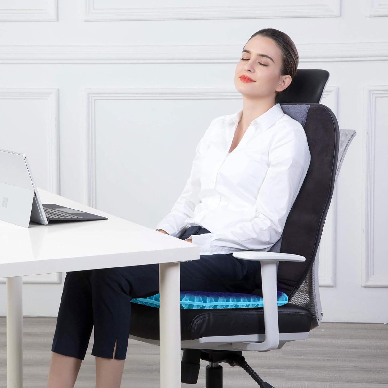 BTDZDD cuscino gel per sedia, Cuscino In Gel, Cuscino per Coccige, Cuscini per Sedie Traspiranti per Auto/Ufficio/Casa/Sedia a Rotelle (Azzurro, 43 * 39 * 4)