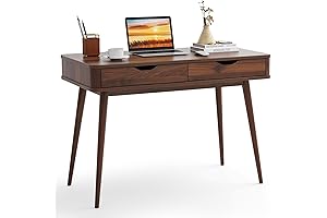 Tangkula Wood Writing Desk with 2 Storage Drawers