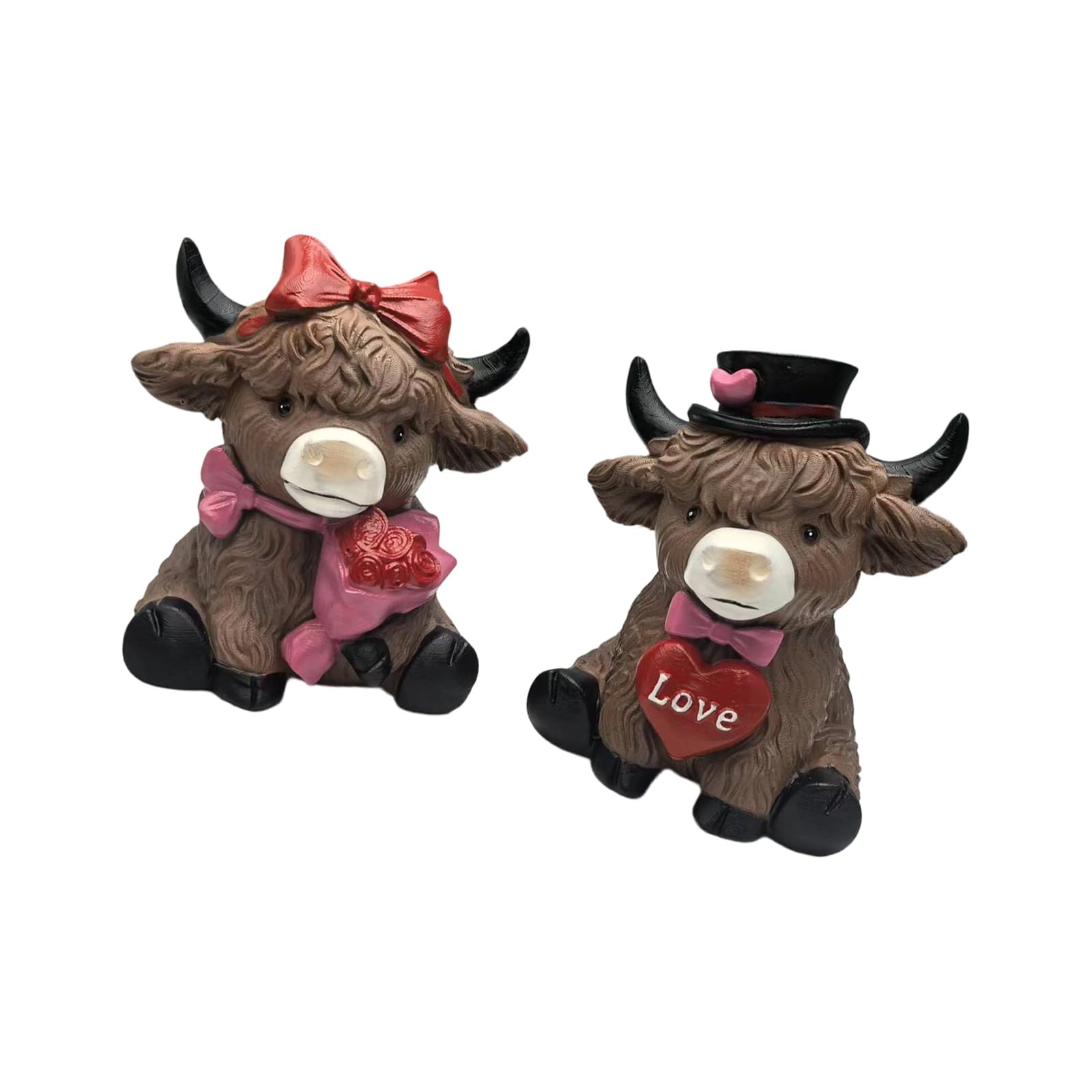 sodeber Resin High Cow Gnomes Miniature Statue with Heart Rose Desktop Calf Gnomes Figurine for Wedding Decors Ornament Valentines Day High Cow Statue