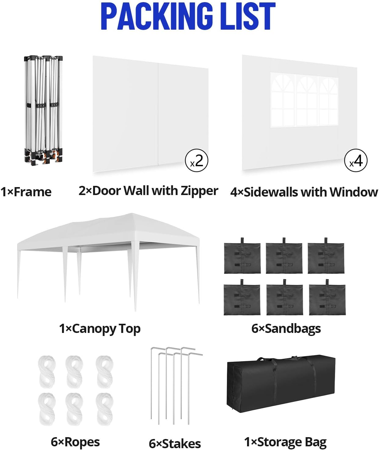 10x20 Pop Up Canopy Tent, Heavy Duty Wedding Party Tent Commercial Grade Instant Shelter with Removable Sidewalls for Outdoor, Parties, 3 Height, Carry Bag, Sandbag