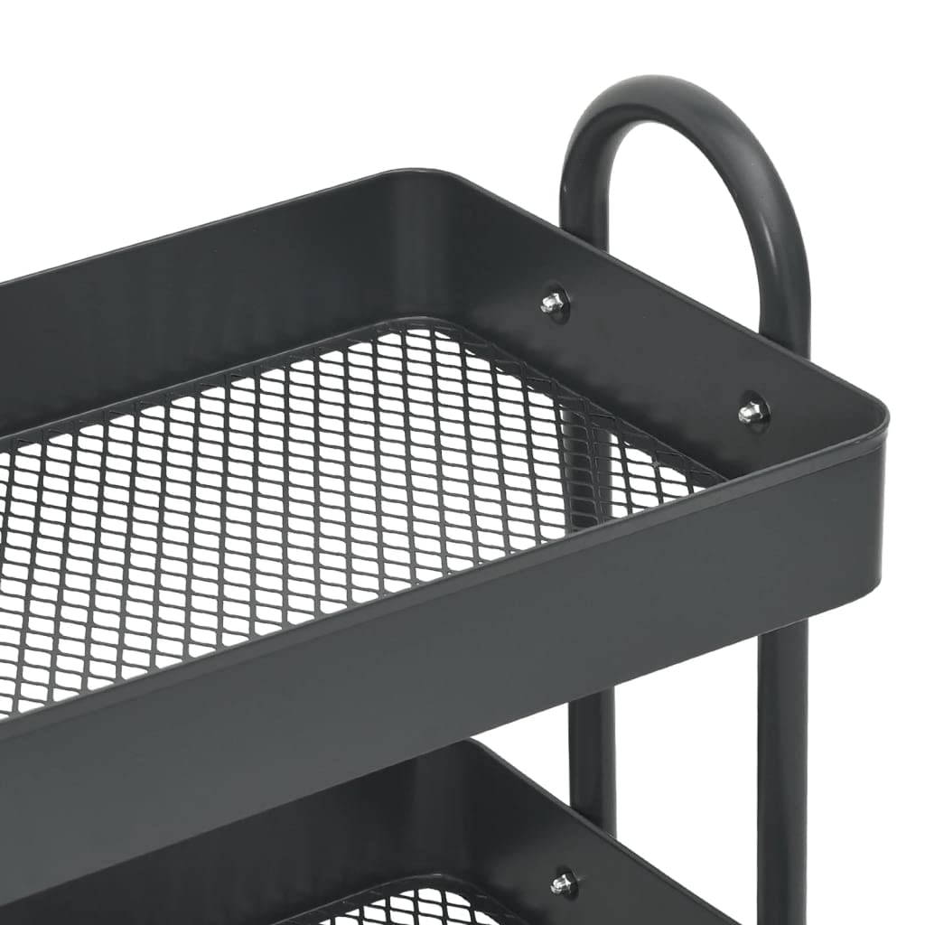 Carro de 3 niveles antracita acero 43 x 34 x 79 cm móvil con ruedas y frenos, carrito de cocina con espacio de almacenamiento, carrito auxiliar para estación de trabajo y almacenamiento