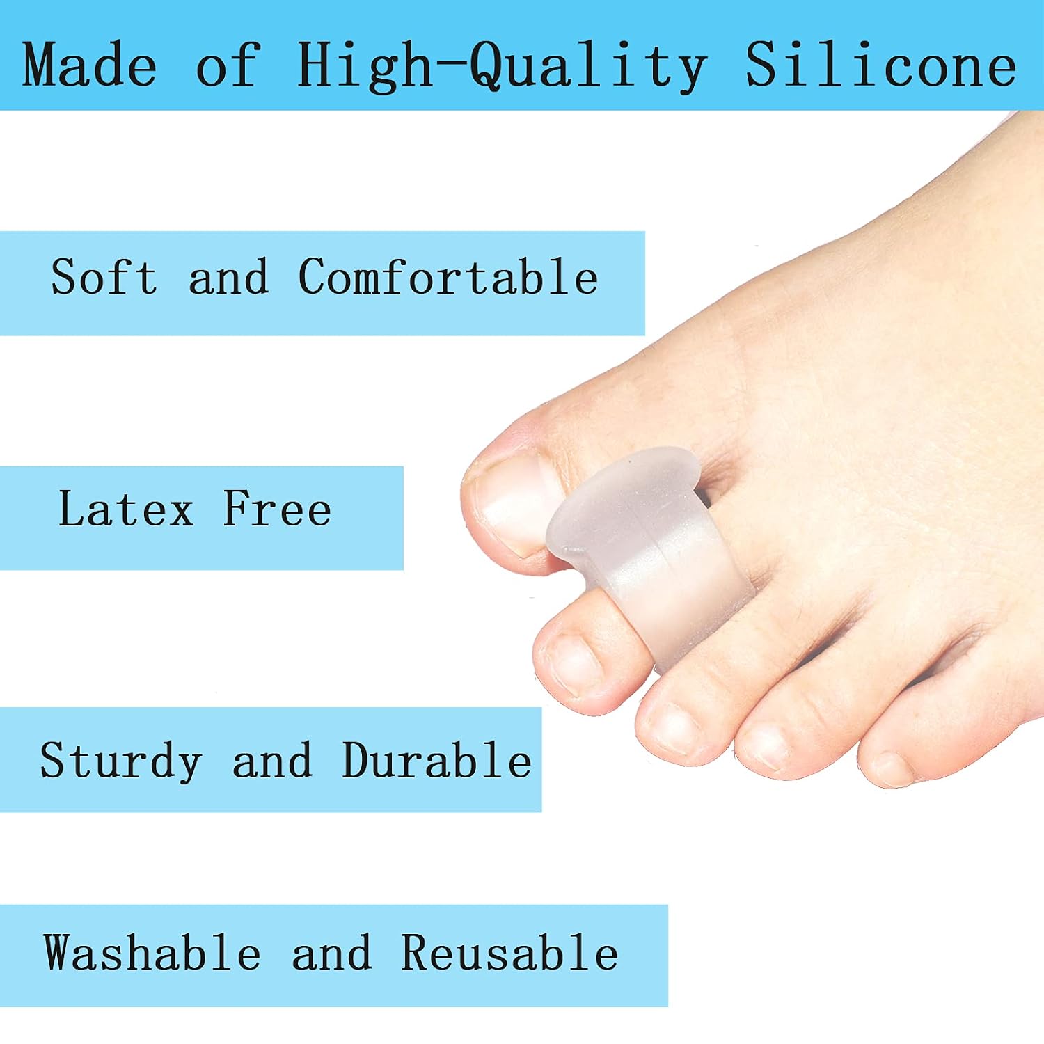 Pack of 12 Gel Toe Separator, (1/4" Thick) Big Toe Spacers, Single Loop Toe Spreader for Bunions, Overlapping Toe, Corrector and Spacer (Clear)