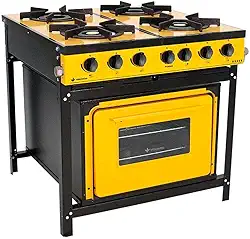 Fogão Industrial 4 Bocas Com Forno Linha Bravo Amarelo - Venâncio Br4bfam