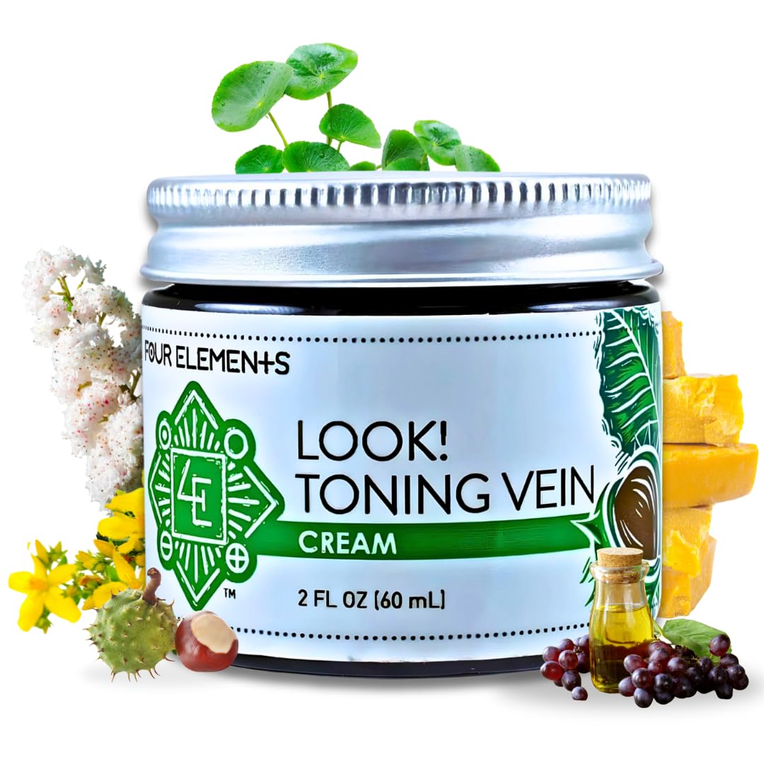 Four Elements 4E Look! Toning Vein Cream, Certified Organic Skincare with Horse Chestnut and Gotu Kola, 2 OZ