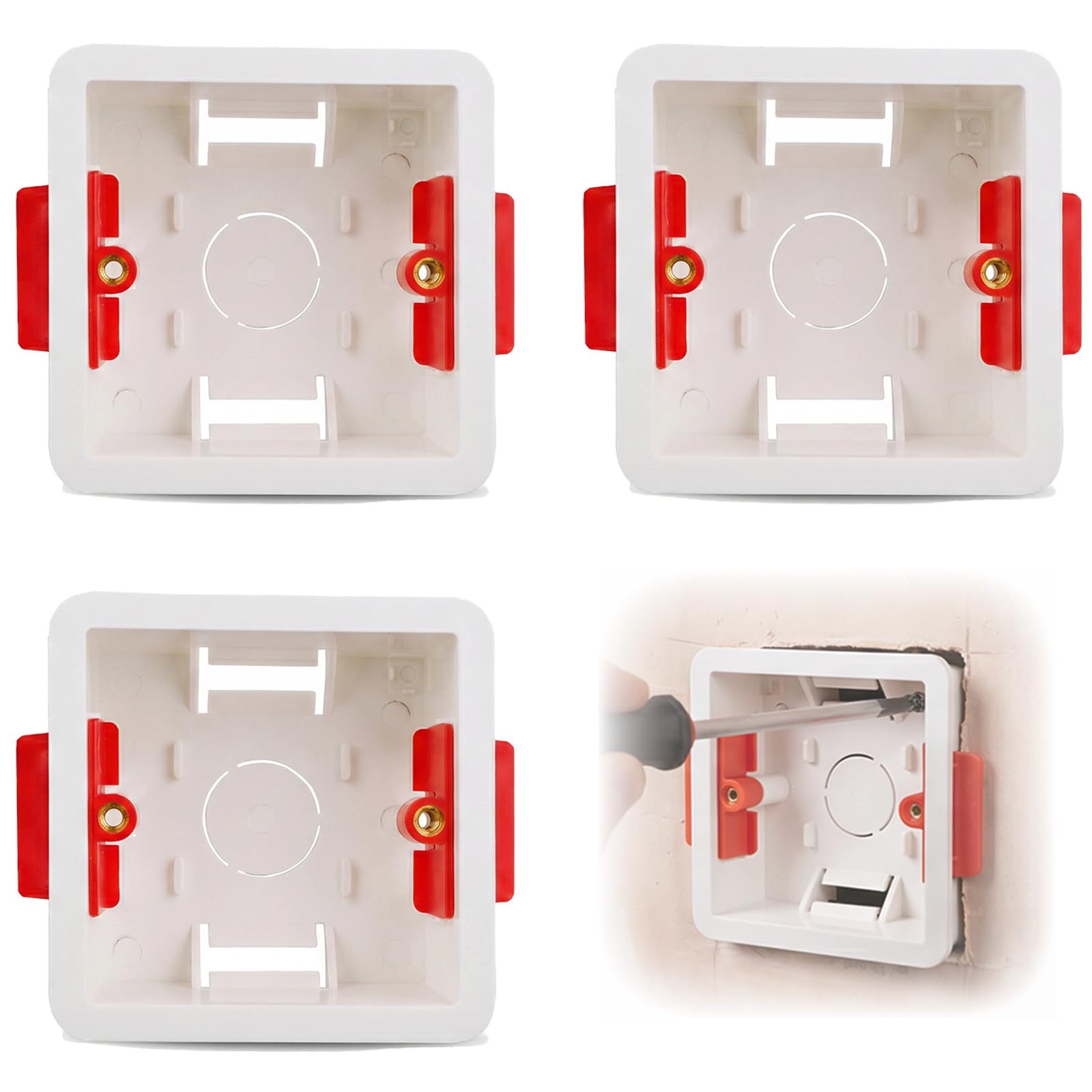 3Pcs 1 Gang Light Switch Back Box, Single Socket Back Box Uk Standard Universal Plastic Single Dry Lining Plasterboard Wall Boxs 38mm Pattress Boxs for Mounting Electrical Devices (Red)