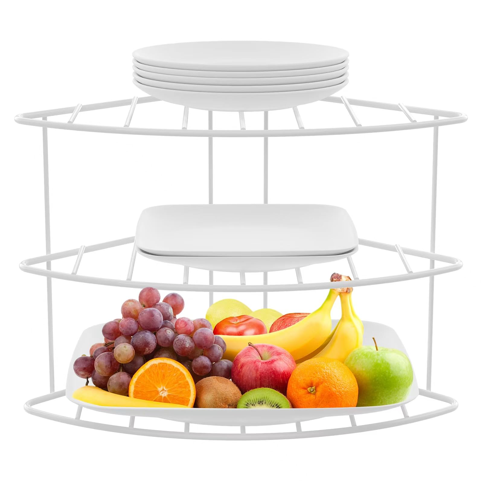 yaenoei 3-Tier Kitchen Details Corner Shelf Organizer | Cabinet & Countertop Storage | Plates | Cups | Bowls (1, White)