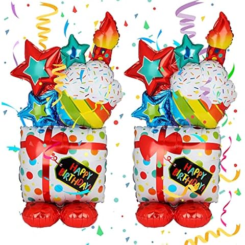 2 Pcs Big Happy Birthday Balloons Large Foil Birthday Cake Balloon Colourful Mylar Self Standing Cupcake Birthday Gift Balloons Birthday Party Decorations Supplies Cover